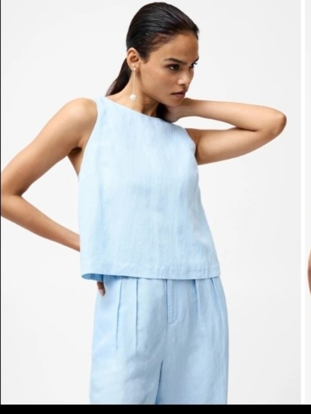 French Connection Birdie Linen Tie-Back Swing Top Blue Size XXS